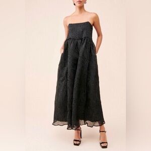 Sister Jane Dream Textured Organza Square Neck Maxi Dress Black Formal Size M
